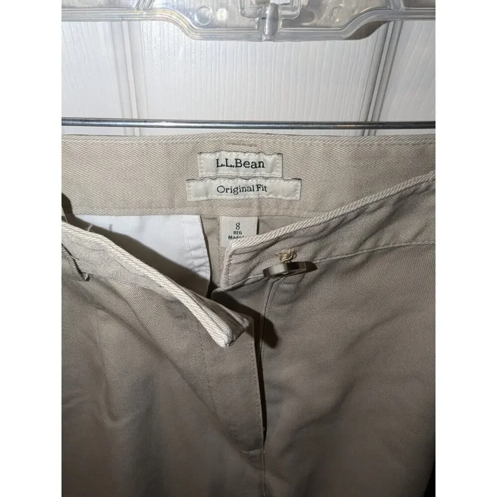 L.L. Bean Womens Pants 8 Regular Original Fit Khaki 100% Cotton EUC Bottoms - Picture 2 of 9